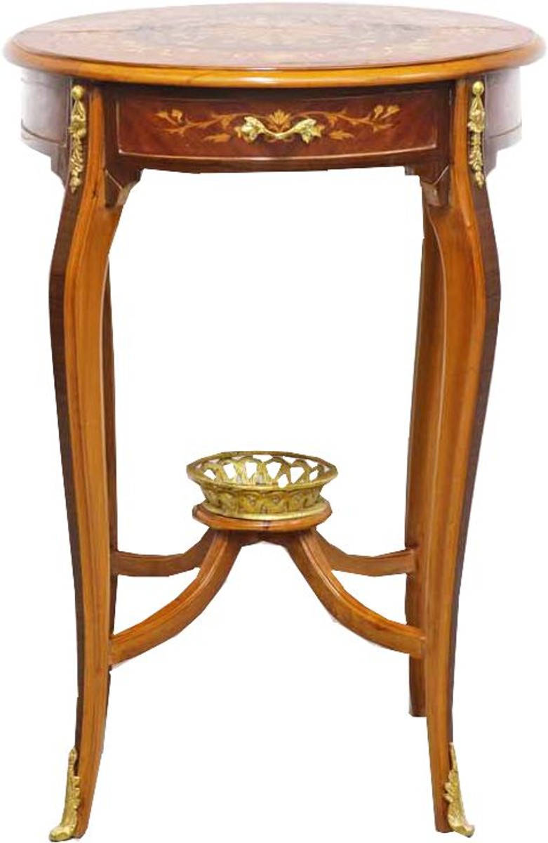 Barock Beistelltisch mit Schubladen Braun Intarsien 60 x 86 cm - Antik Stil Beistelltisch - Limited Edition