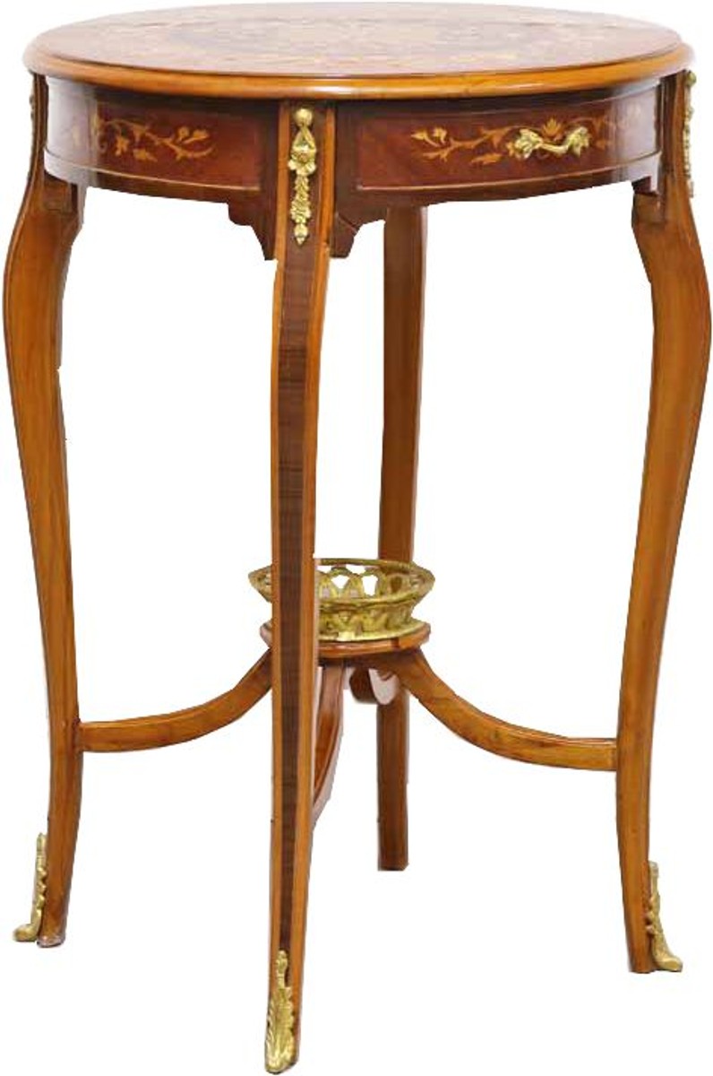 Barock Beistelltisch mit Schubladen Braun Intarsien 60 x 86 cm - Antik Stil Beistelltisch - Limited Edition