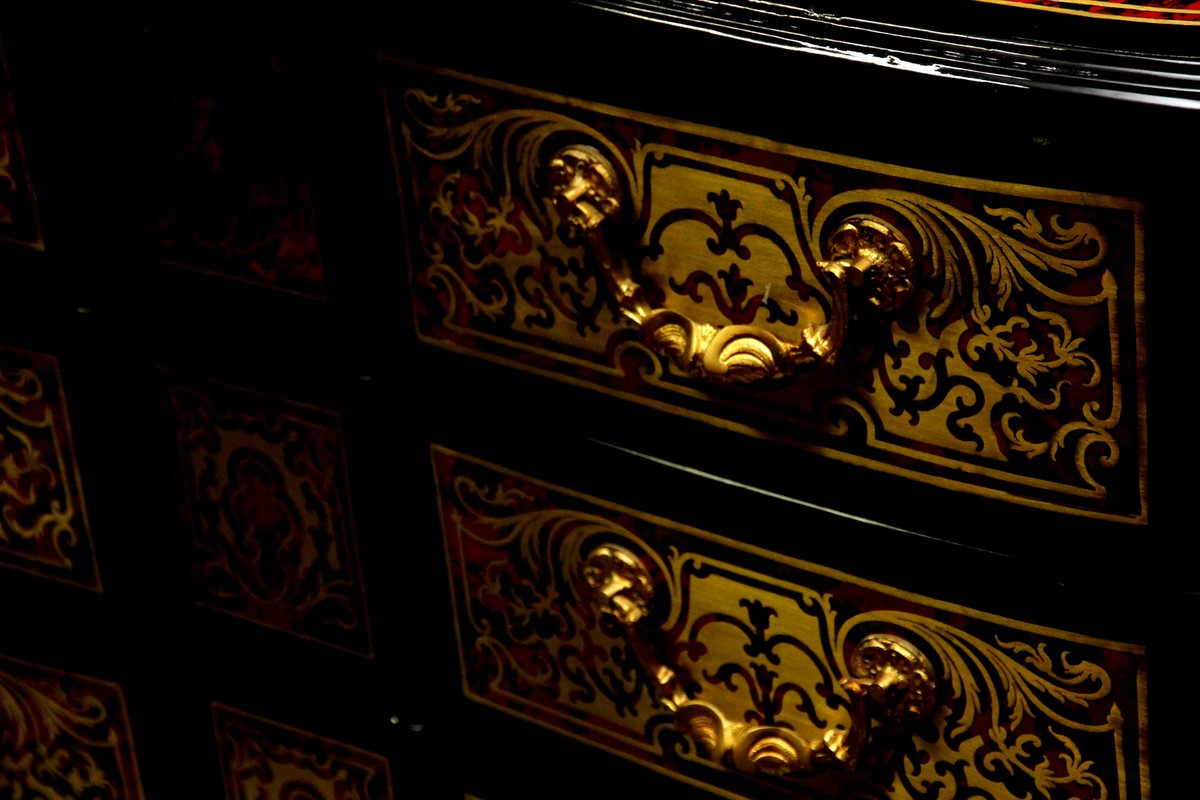 Barock Boulle Kommode Schwarz / Gold / Rot 112 cm - Möbel Schrank Sideboard
