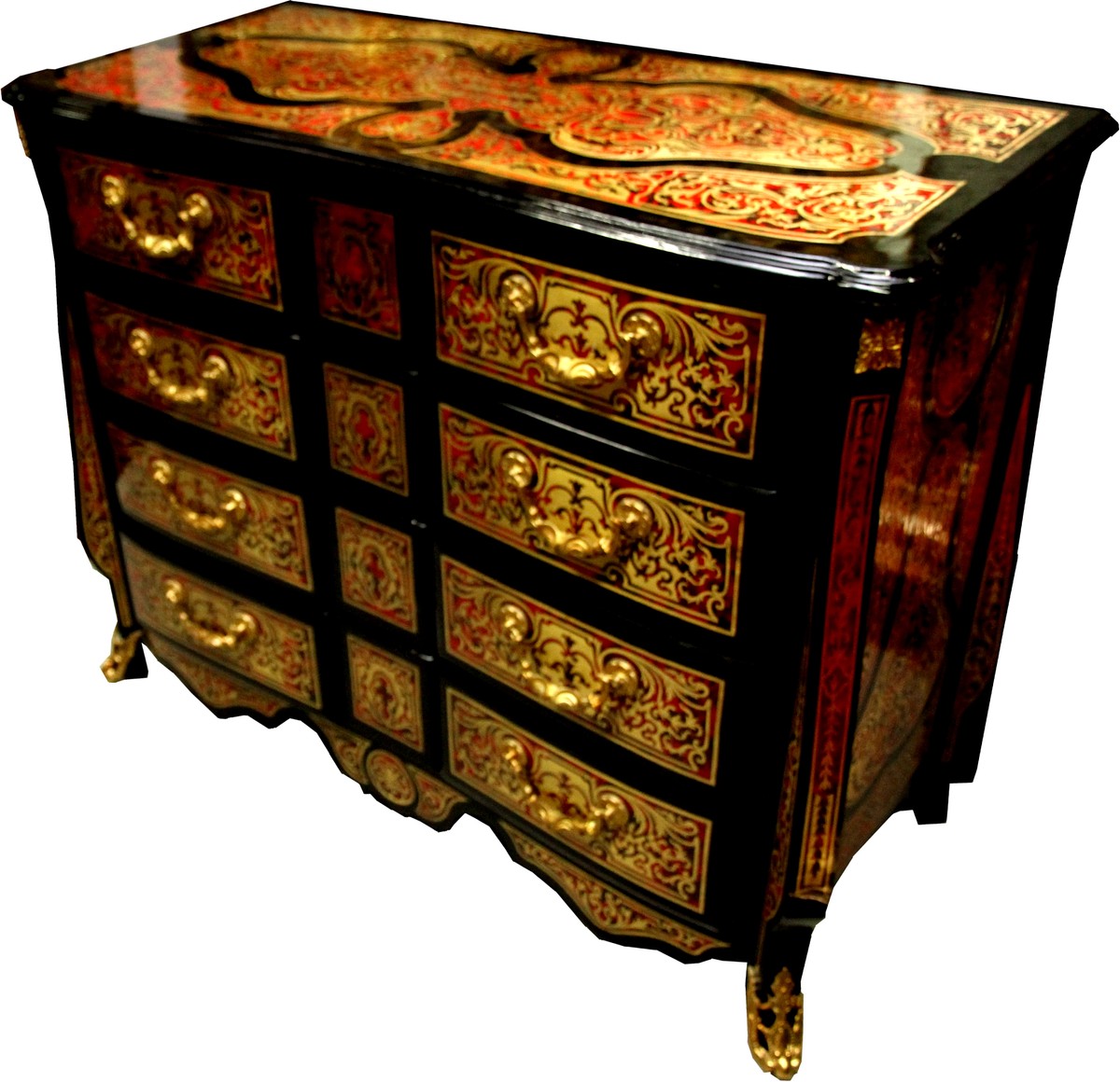 Barock Boulle Kommode Schwarz / Gold / Rot 112 cm - Möbel Schrank Sideboard