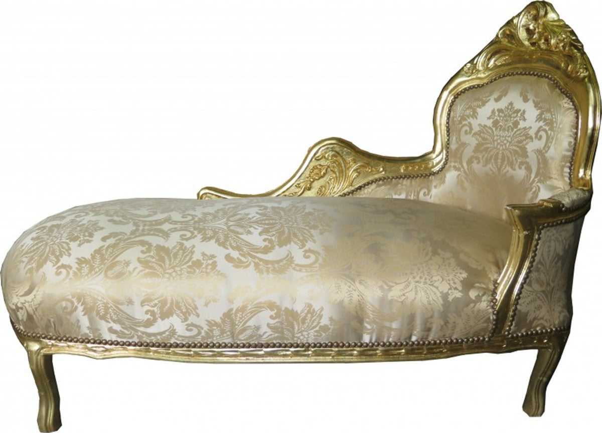 Barock Chaiselongue Creme Gold Muster / Gold - Recamiere Liege Barock Möbel
