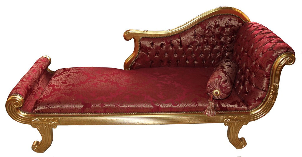 Barock Chaiselongue Modell XXL Bordeaux Rot Muster / Gold- Antik Stil - Recamiere Wohnzimmer Möbel