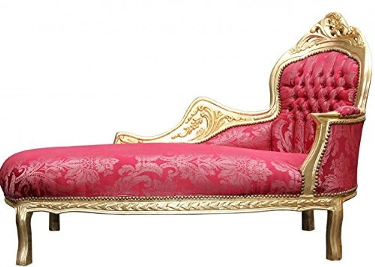 Barock Chaiselongue Bordeaux Blumen Muster / Gold - Barock Möbel