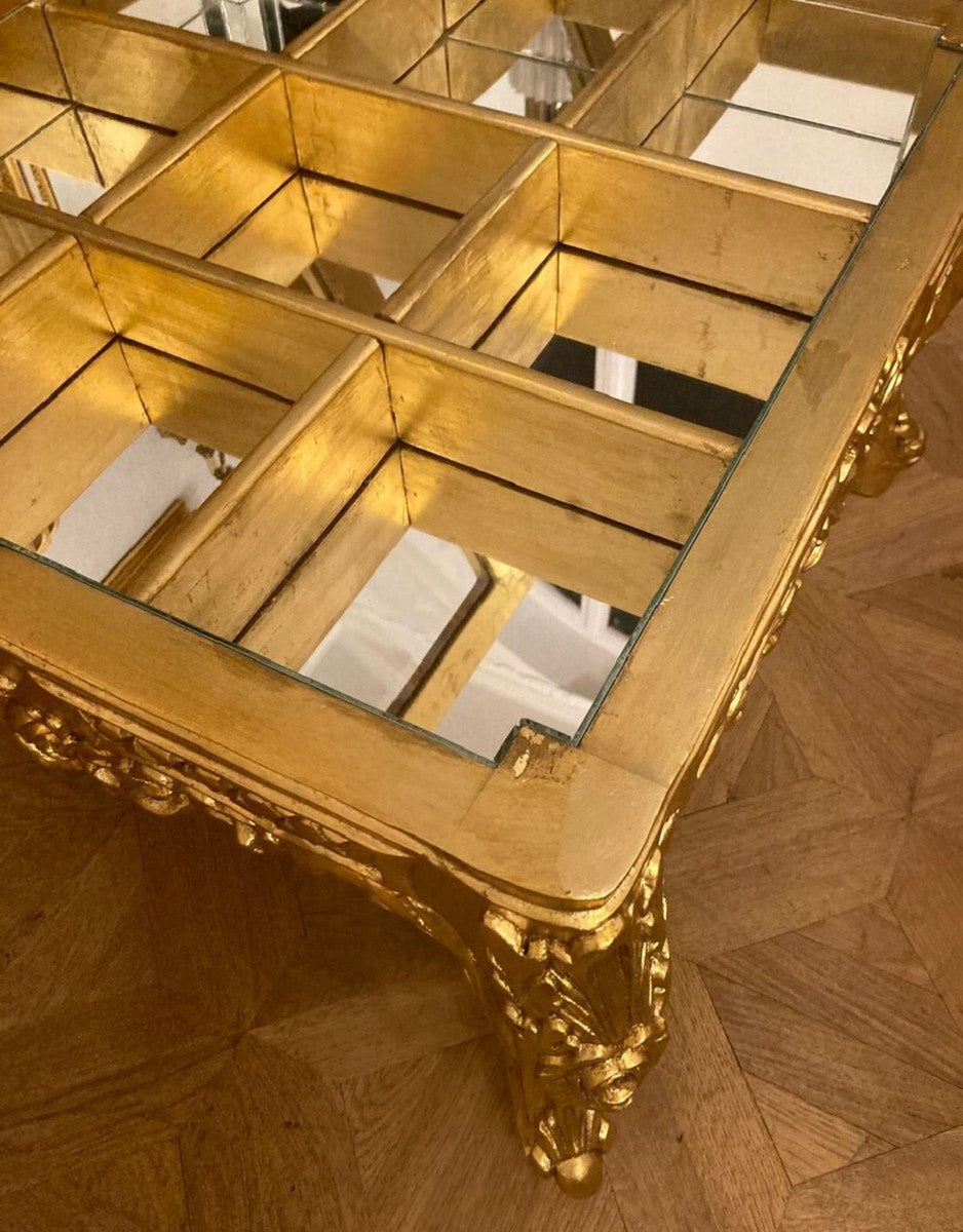 Barock Couchtisch mit aufklapparer Tischplatte Gold - Prunkvoller Massivholz Wohnzimmertisch im Barockstil - Barockstil Wohnzimmer Möbel - Barock Möbel - Antik Stil Wohnzimmer Möbel