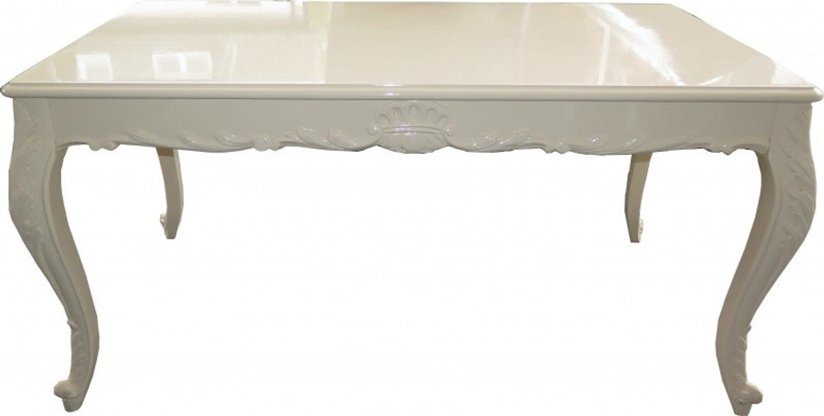 Barock Esstisch Creme Hochglanz 160 x 100 cm - Esszimmer Tisch - Barock Möbel