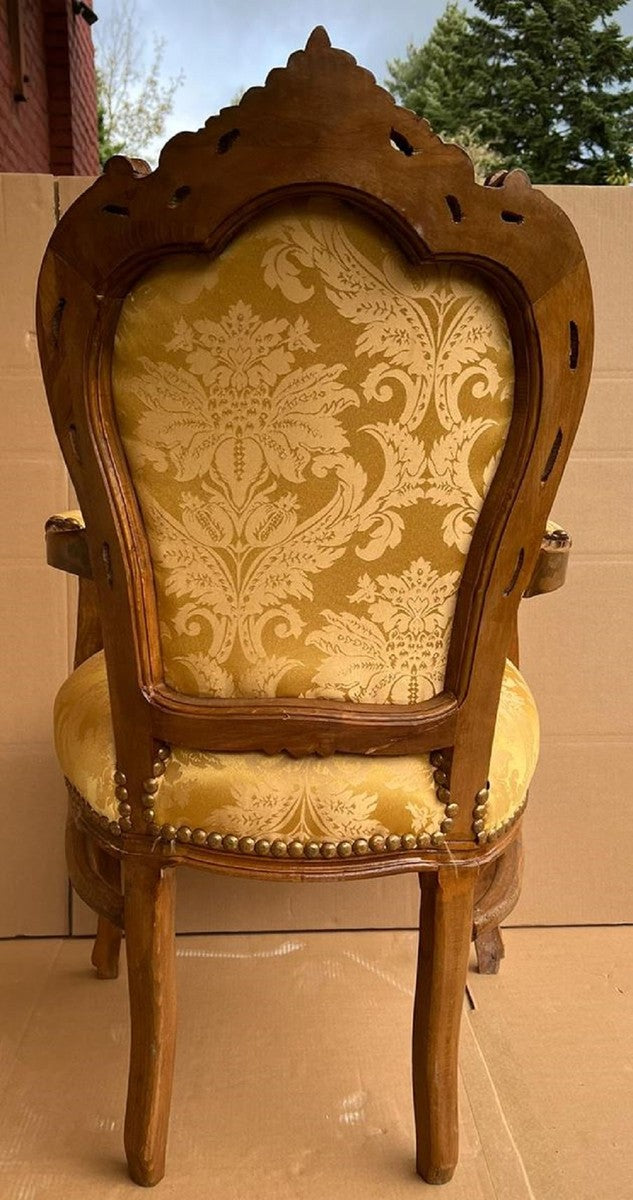 Barock Esszimmer Stuhl mit Armlehnen Gold / Braun - Handgefertigter Antik Stil Massivholz Stuhl mit elegantem Muster - Esszimmer Möbel im Barockstil - Barock Möbel
