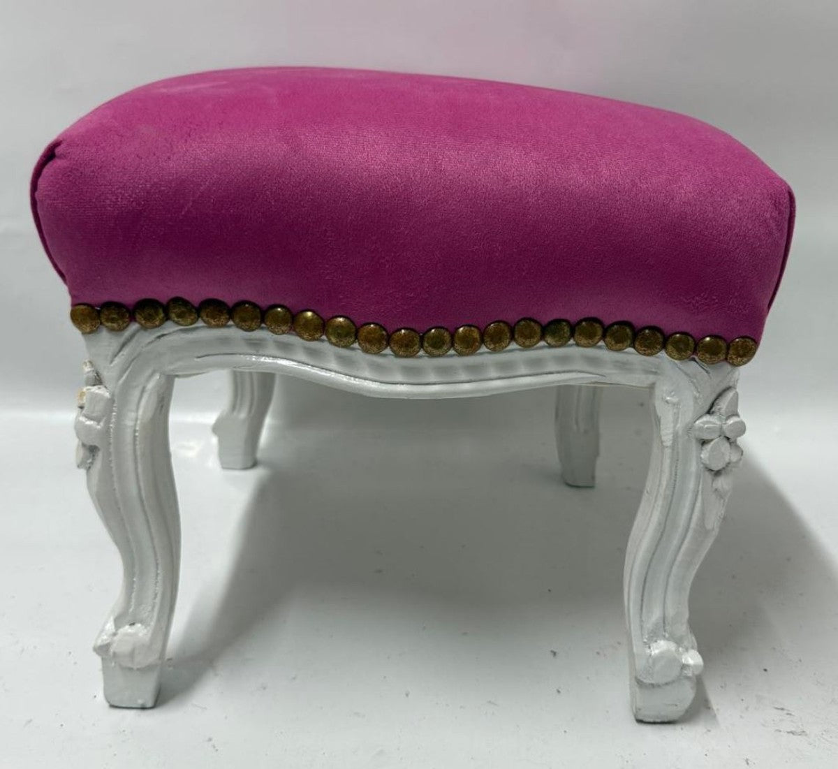 Barock Fußhocker Pink / Weiß H. 33 cm - Barockstil Hocker