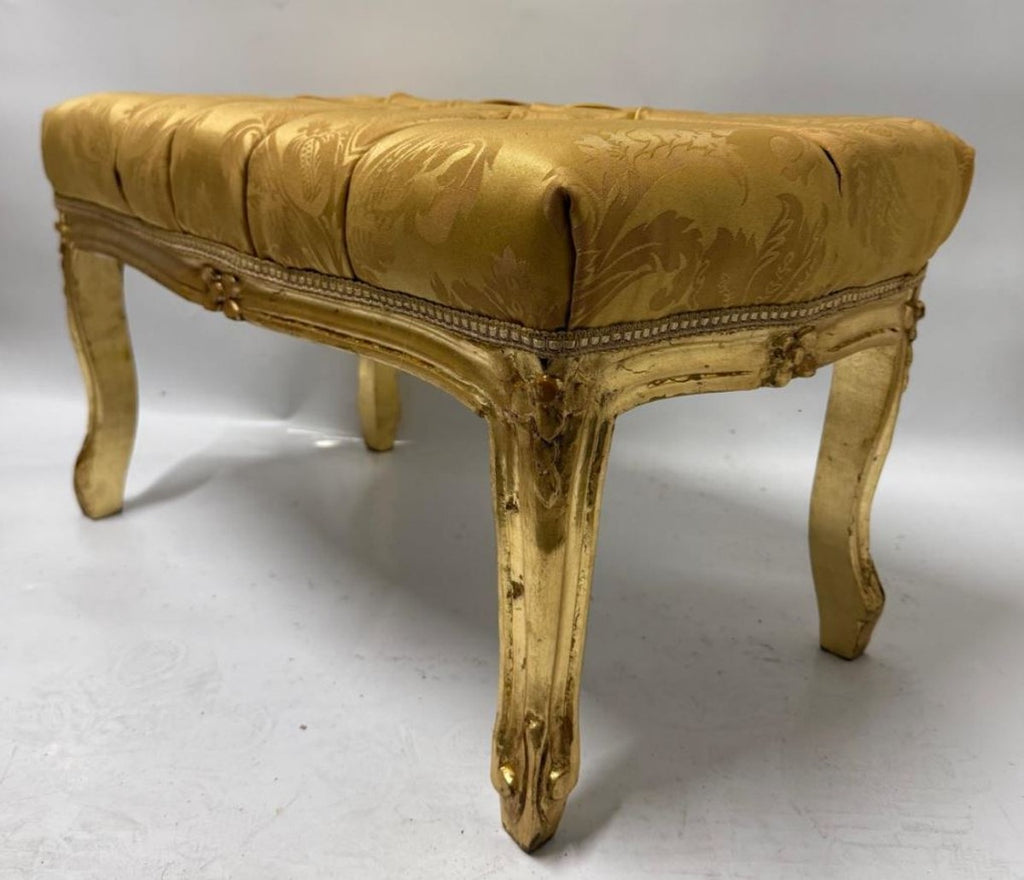 Barock Fußhocker mit Glitzersteinen Gold / Antik Gold H. 37 cm