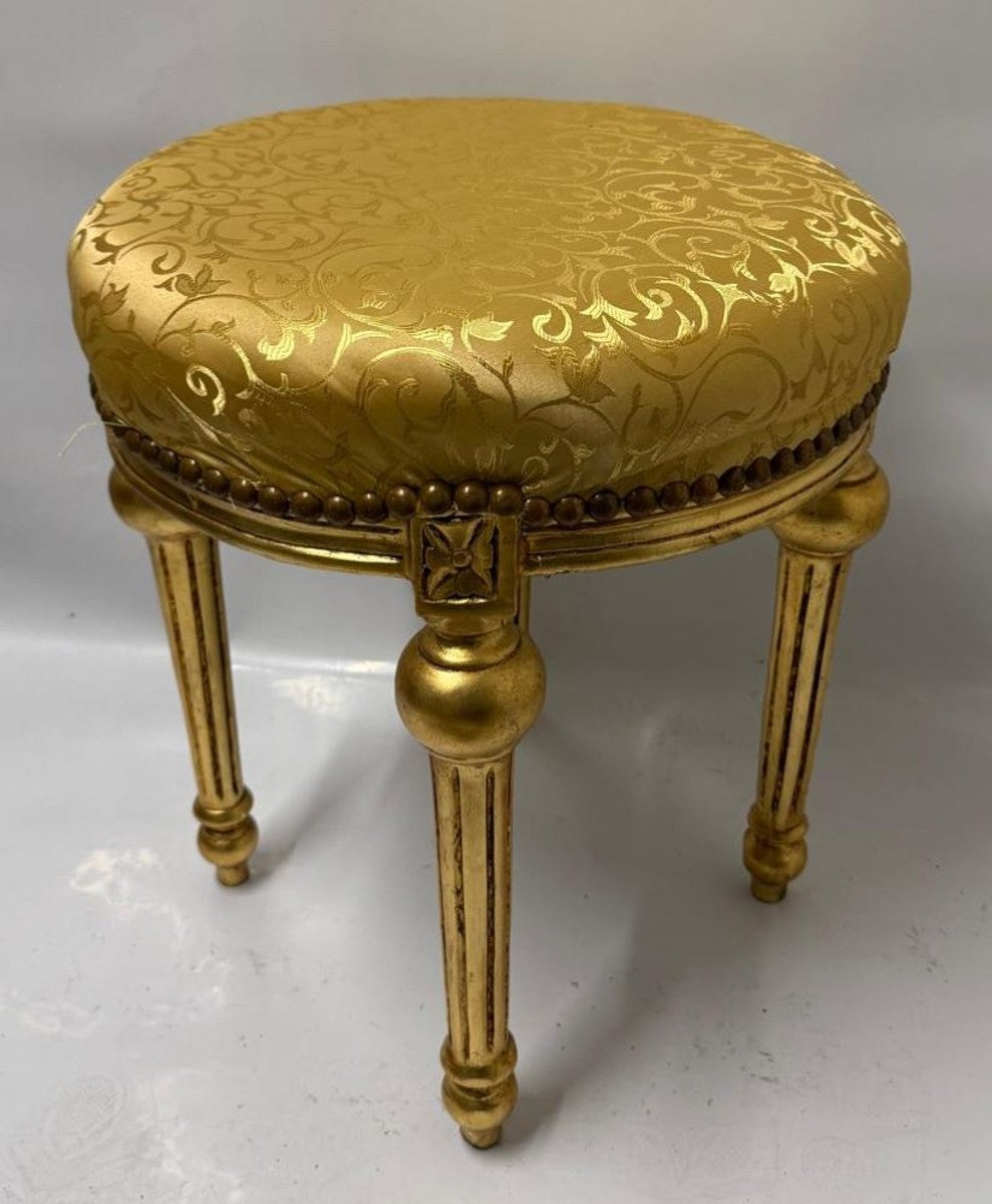 Barock Hocker Gold / Antik Gold H. 54 cm - Runder Barockstil Sitzhocker