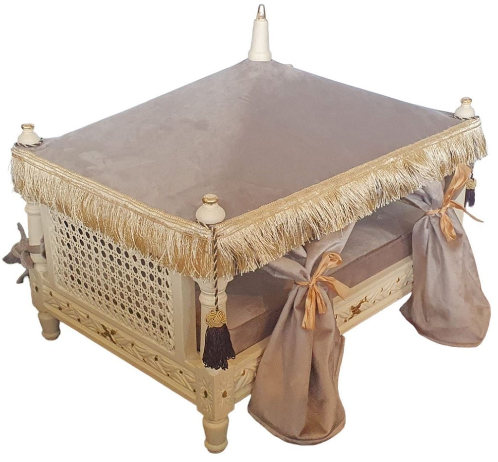 Barock Hundebett Grau / Creme / Gold - Handgefertigtes Antik Stil Hundebett - Prunkvolle Hunde Möbel im Barockstil - Antik Stil Tiermöbel - Barock Tiermöbel