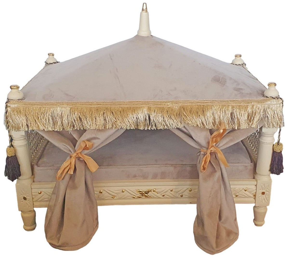 Barock Hundebett Grau / Creme / Gold - Handgefertigtes Antik Stil Hundebett - Prunkvolle Hunde Möbel im Barockstil - Antik Stil Tiermöbel - Barock Tiermöbel