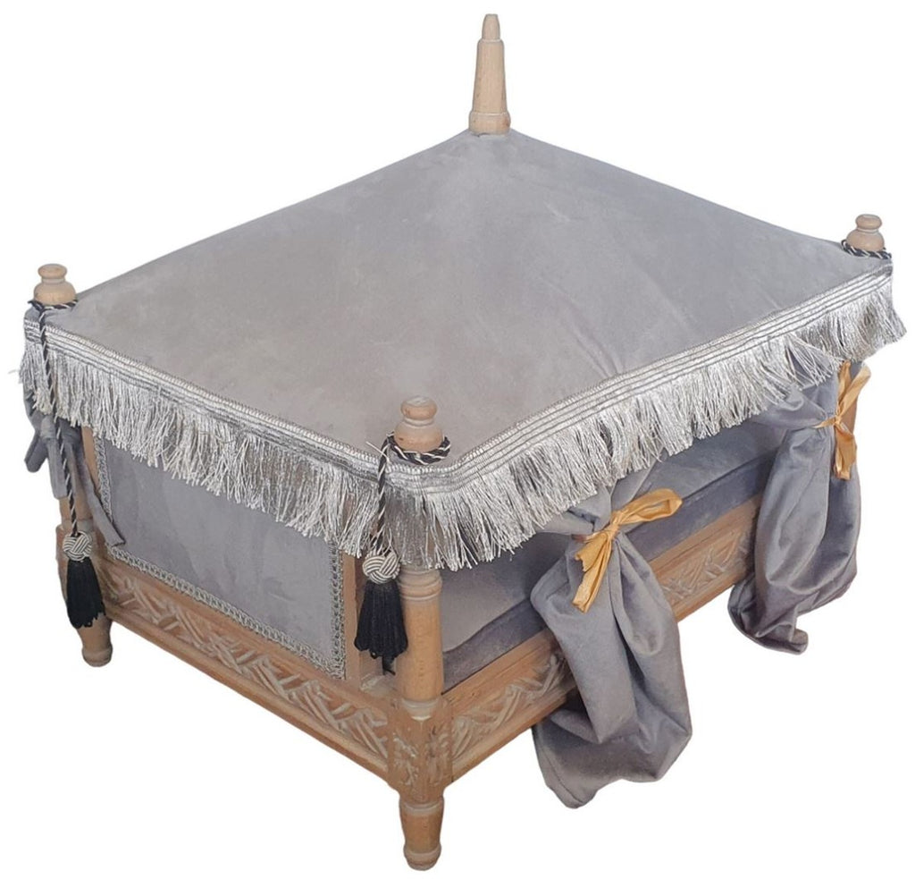 Barock Hundebett Grau / Braun - Handgefertigtes Antik Stil Hundebett - Prunkvolle Hunde Möbel im Barockstil - Antik Stil Tiermöbel - Barock Tiermöbel