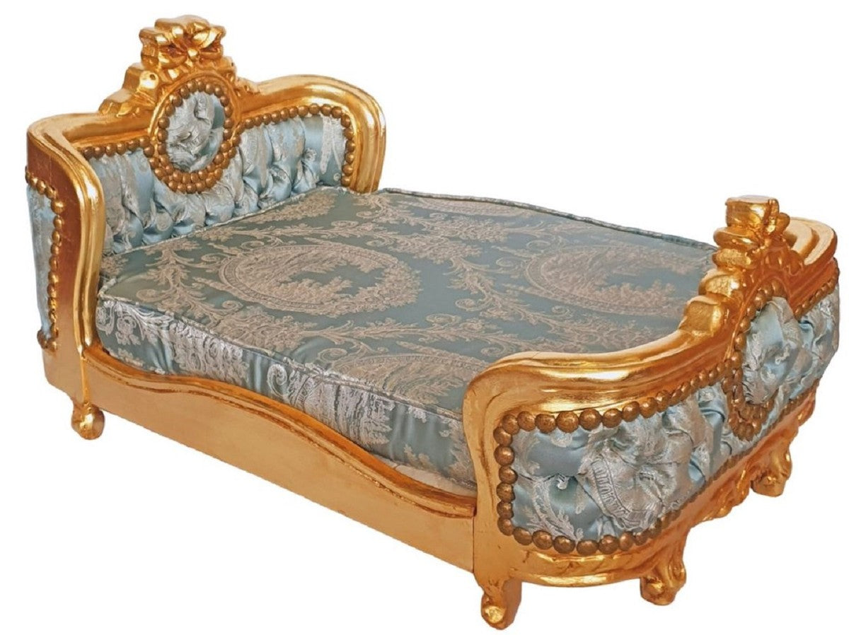 Barock Hundebett Grün Muster / Gold - Handgefertigtes Antik Stil Hundebett - Prunkvolle Hunde Möbel im Barockstil - Antik Stil Tiermöbel - Barock Tiermöbel