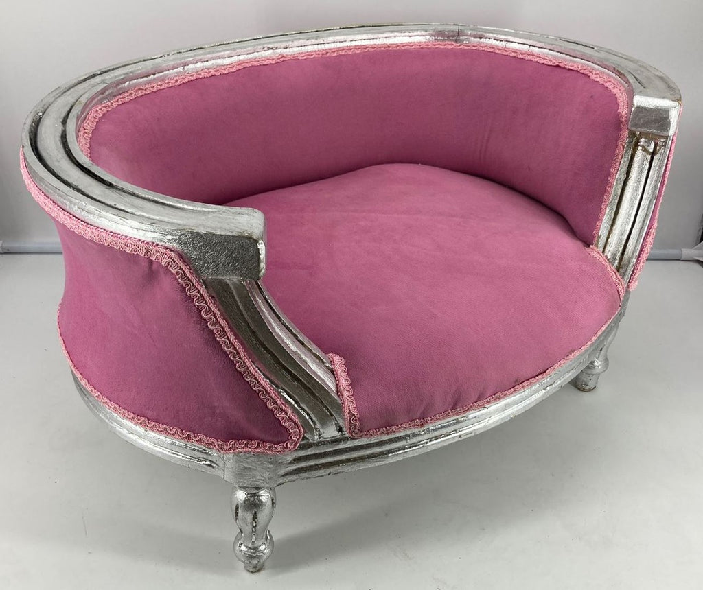 Barock Hundebett Rosa / Silber - Barock Hundemöbel - Barock Tiermöbel - Prunkvolle Tiermöbel im Barockstil