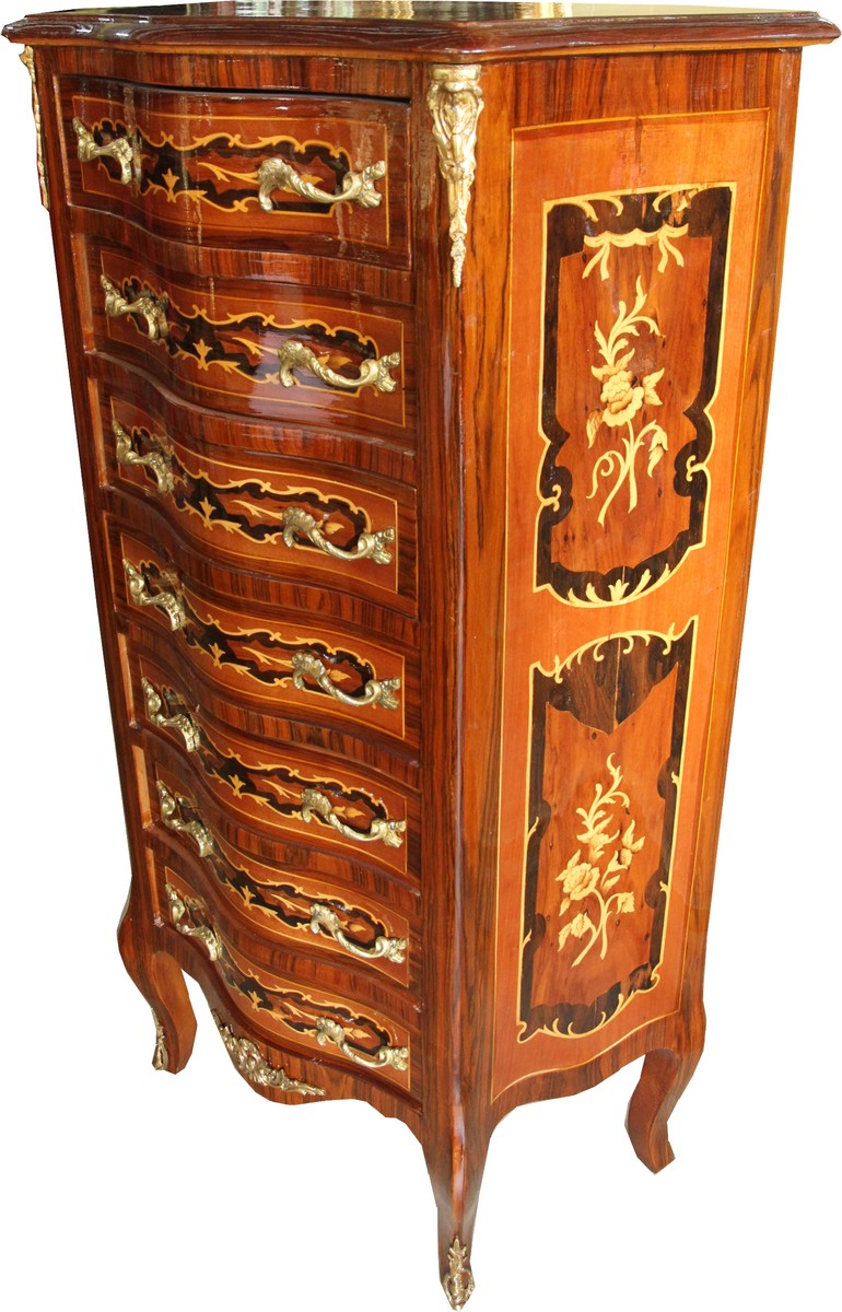 Barock Kommode Mahagoni Intarsien mit 7 Schubladen 123 x 70 x 35 cm - Antik Stil