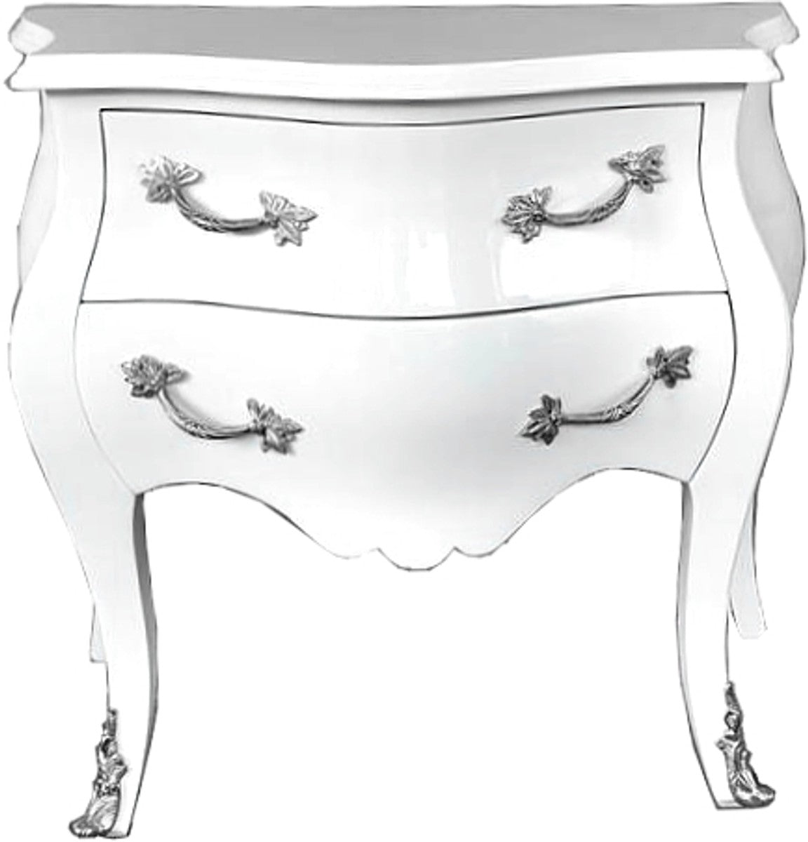 Barock Kommode 80 cm Weiß / Silber - Möbel Barockmöbel