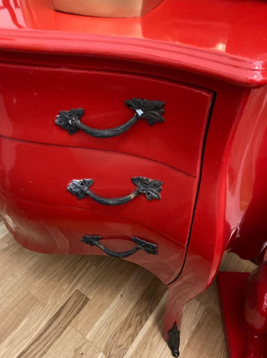 Barock Kommode mit 3 Schubladen Rot - Handgefertigte Massivholz Kommode im Barockstil - Schlafzimmer Möbel im Barockstil - Barock Möbel - Barock Einrichtung