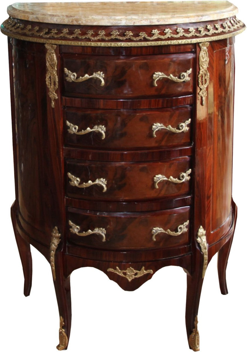 Barock Kommode Mahagoni Braun Intarsien mit Marmorplatte B 68 cm, H 89 cm - Barock Kommode - Limited Edition