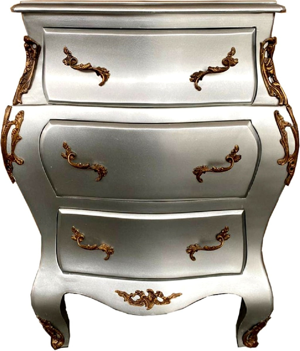 Barock Kommode Silber / Messingfarben - Handgefertigte Massivholz Kommode mit 3 Schubladen - Barock Möbel
