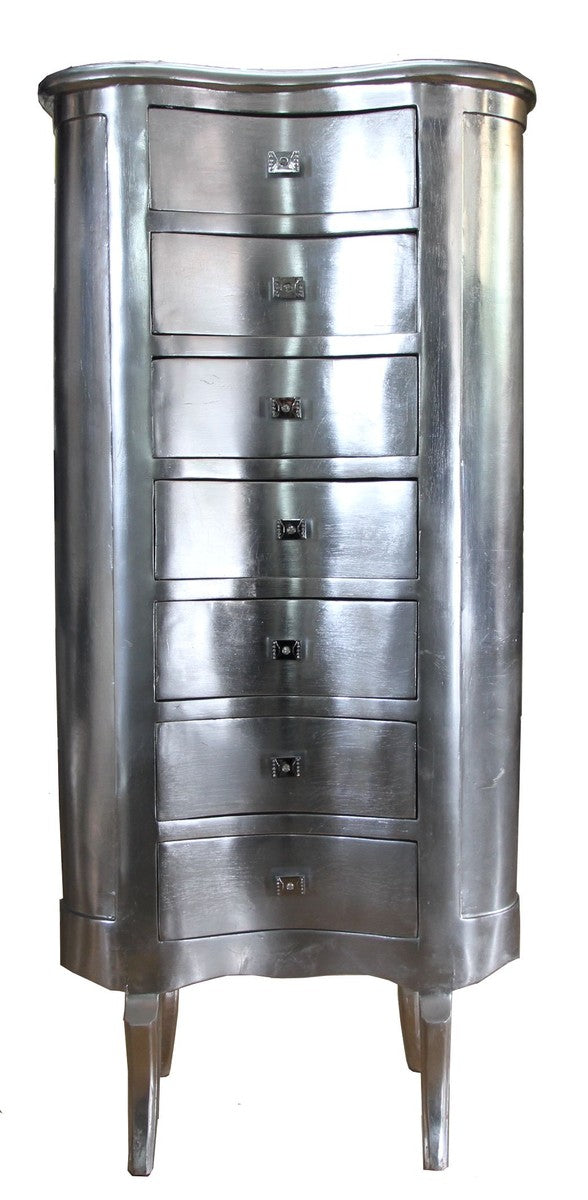 Barock Kommode Silber mit 7 Schubladen Oval - Antik Stil - Barock Möbel