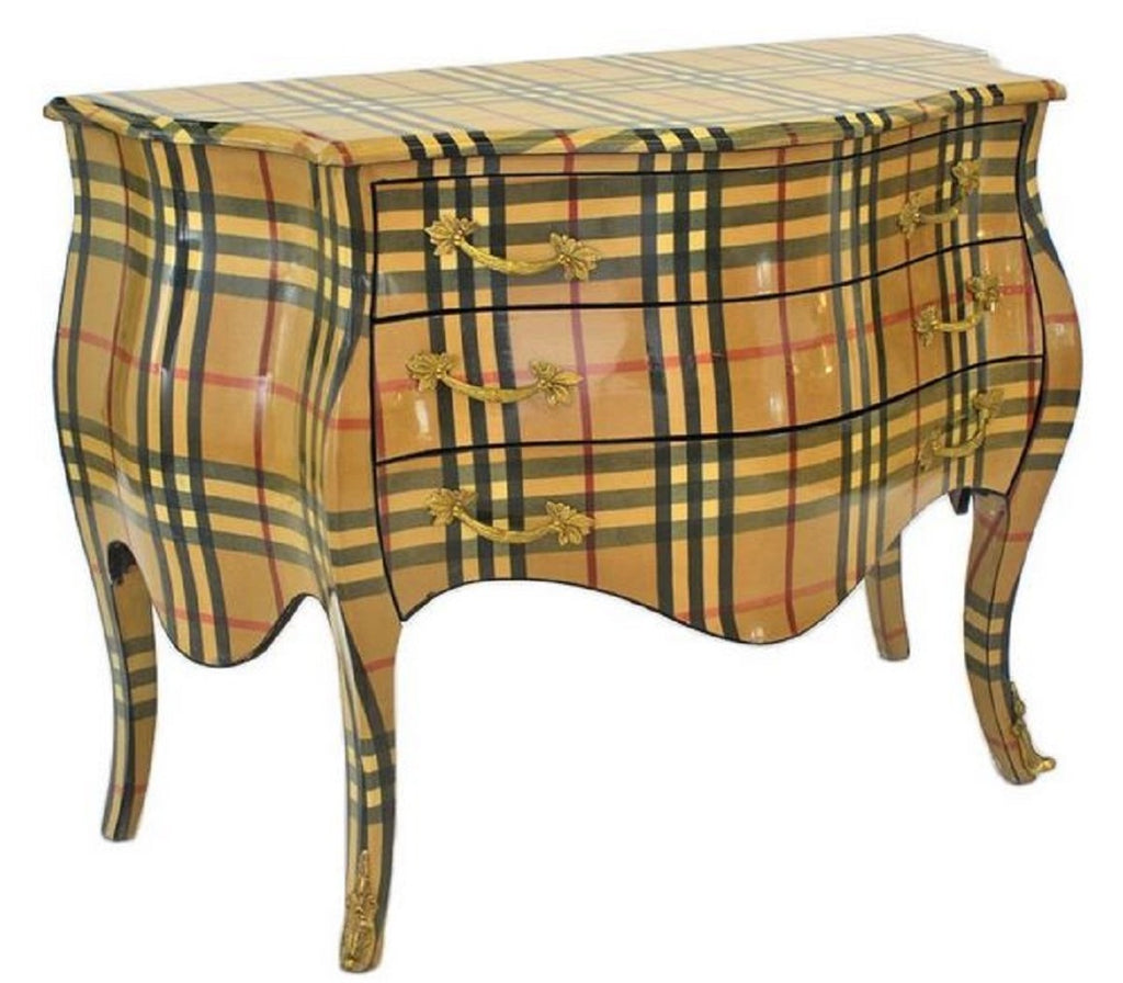 Barock Kommode mit 3 Schubladen Beige / Mehrfarbige Streifen - Handgefertigte Barockmöbel