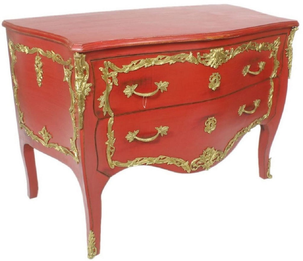 Barock Kommode Antik Rot / Gold 130 x 65 x H. 90 cm - Handgefertigte Massivholz Antik Stil Kommode mit 2 Schubladen - Barock Möbel