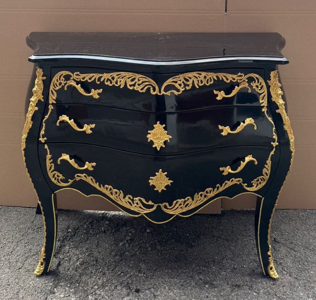 Barock Kommode mit 3 Schubladen Schwarz / Gold 105 cm - Barock Möbel