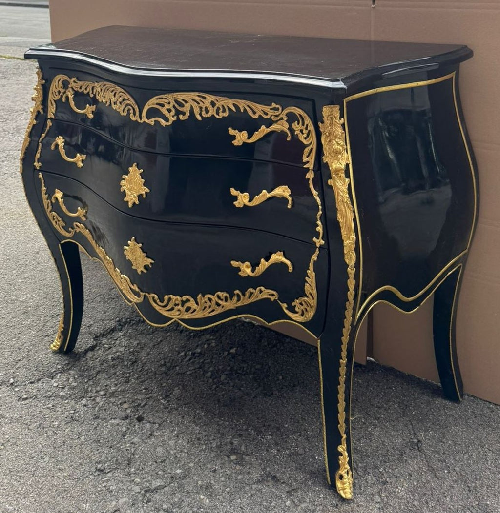 Barock Kommode mit 3 Schubladen Schwarz / Gold 105 cm - Barock Möbel
