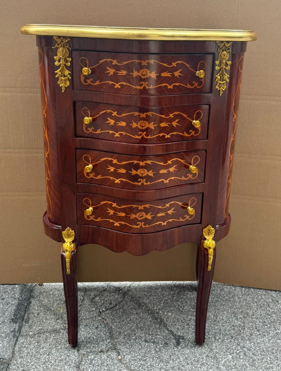 Barock Kommode mit 4 Schubladen Braun Intarsien / Gold H. 80 cm