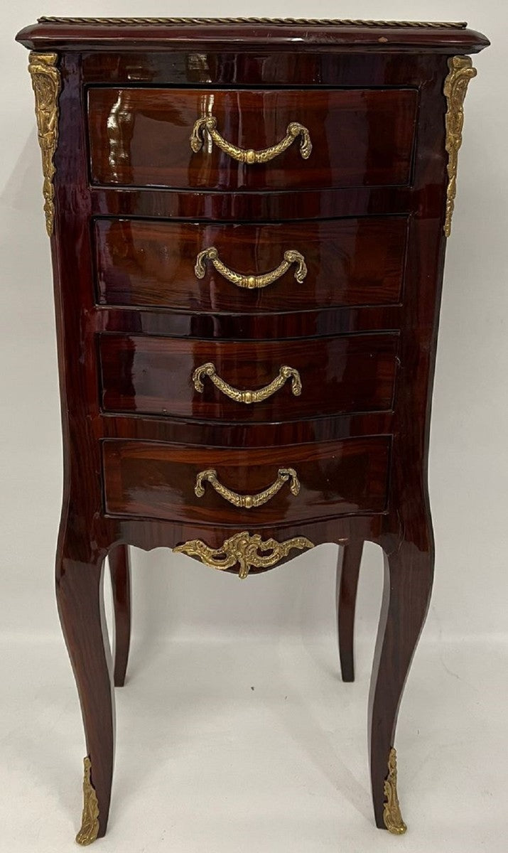 Barock Kommode mit 4 Schubladen Dunkelbraun / Messing - Handgefertigte Massivholz Kommode im Barockstil - Handgefertigte Barock Möbel - Edel & Prunkvoll