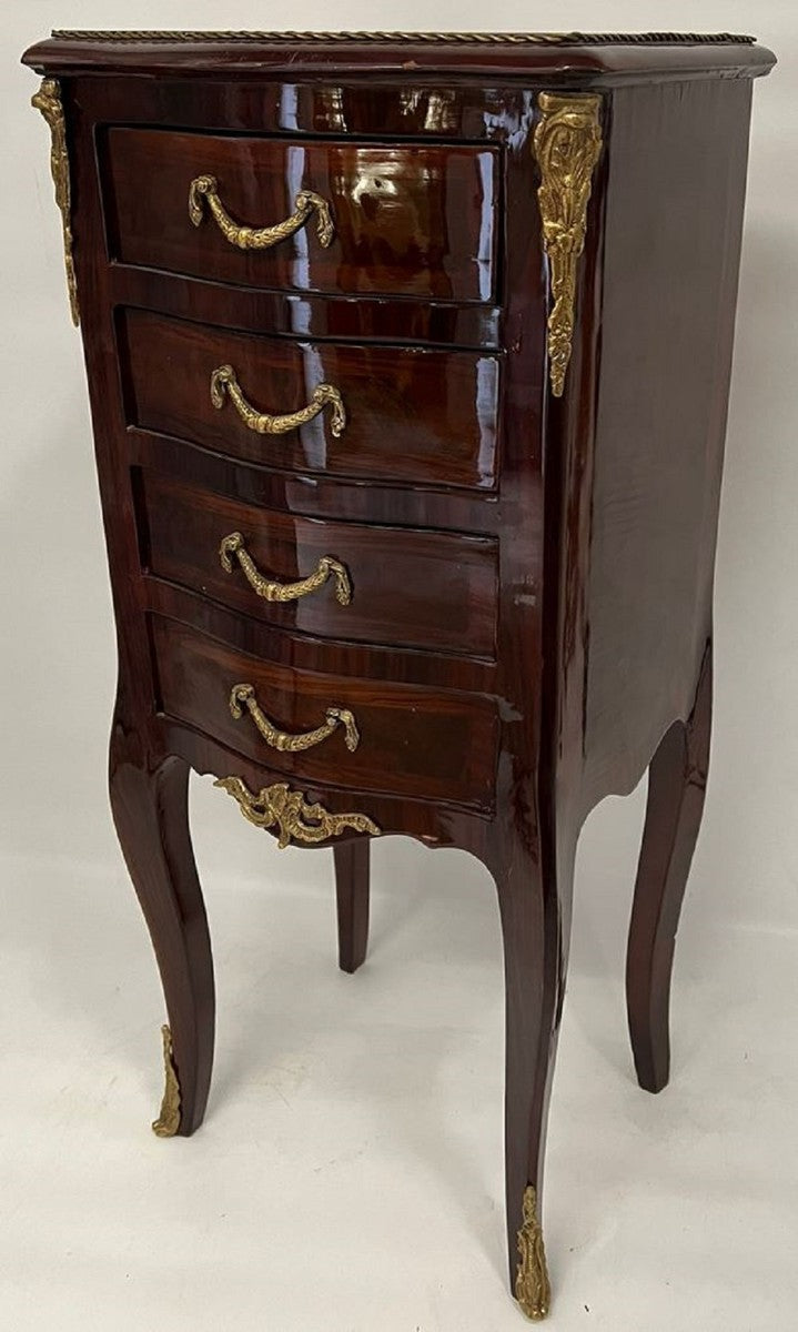 Barock Kommode mit 4 Schubladen Dunkelbraun / Messing - Handgefertigte Massivholz Kommode im Barockstil - Handgefertigte Barock Möbel - Edel & Prunkvoll