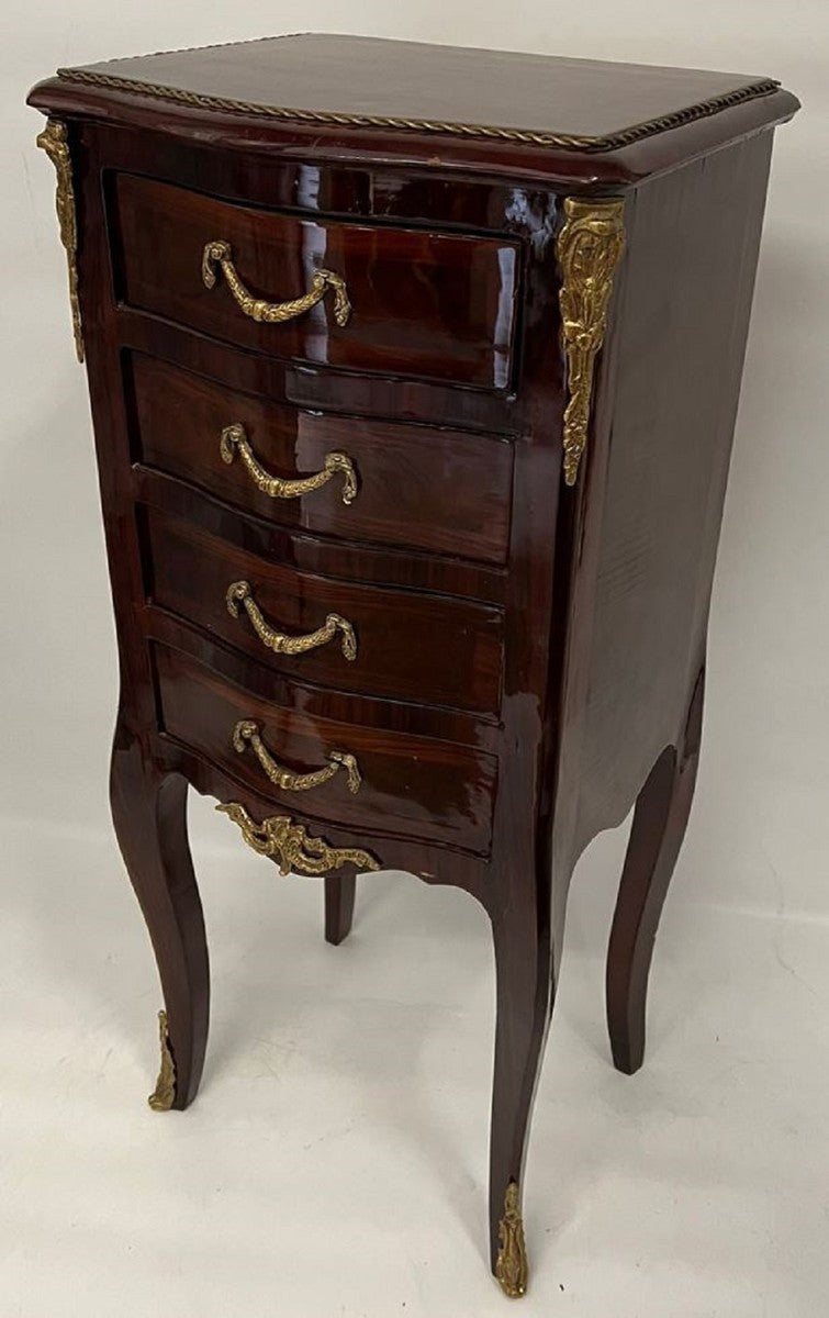Barock Kommode mit 4 Schubladen Dunkelbraun / Messing - Handgefertigte Massivholz Kommode im Barockstil - Handgefertigte Barock Möbel - Edel & Prunkvoll