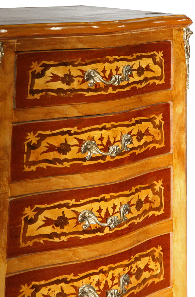 Barock Kommode mit 7 Schubladen Vogelaugen Ahorn mit Intarsien - Barock Möbel