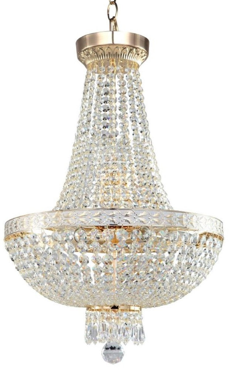 Barock Kristall Kronleuchter Gold Ø 40 x H. 81 cm - Runder Barockstil Kronleuchter - Barock Wohnzimmer Kronleuchter - Edel & Prunkvoll