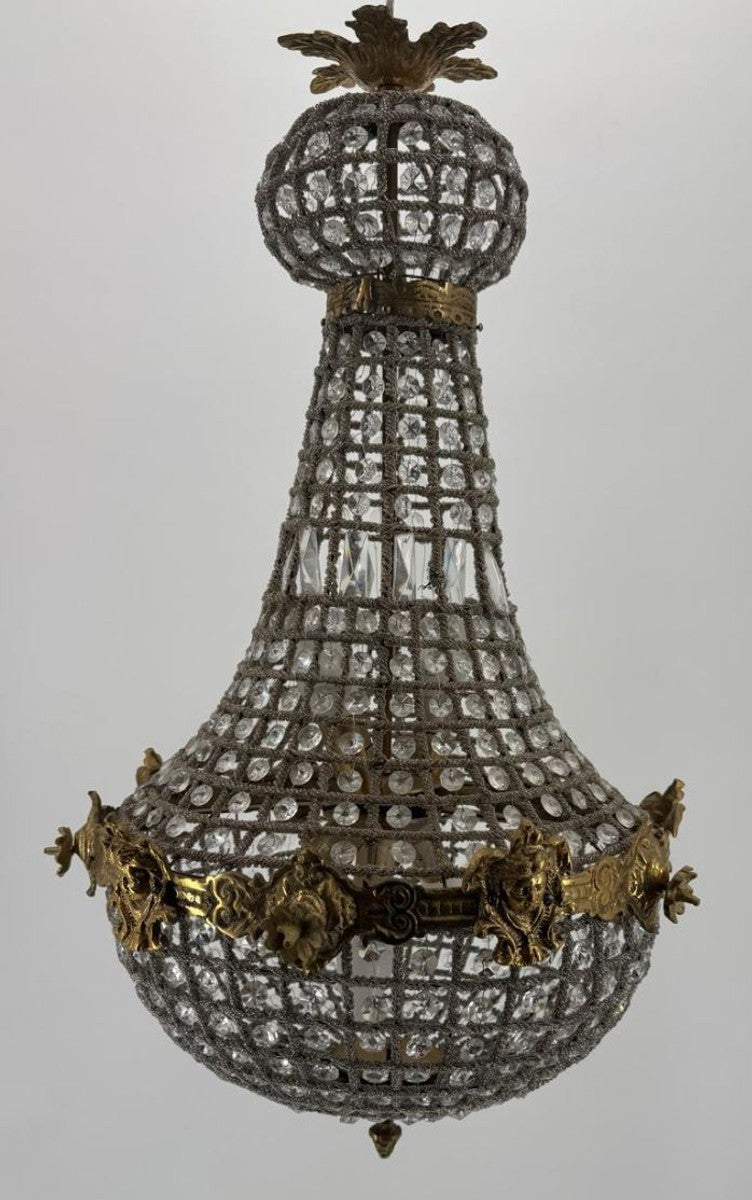 Barock Kristall Kronleuchter Antik Messing H. 73 cm - Barock Leuchten