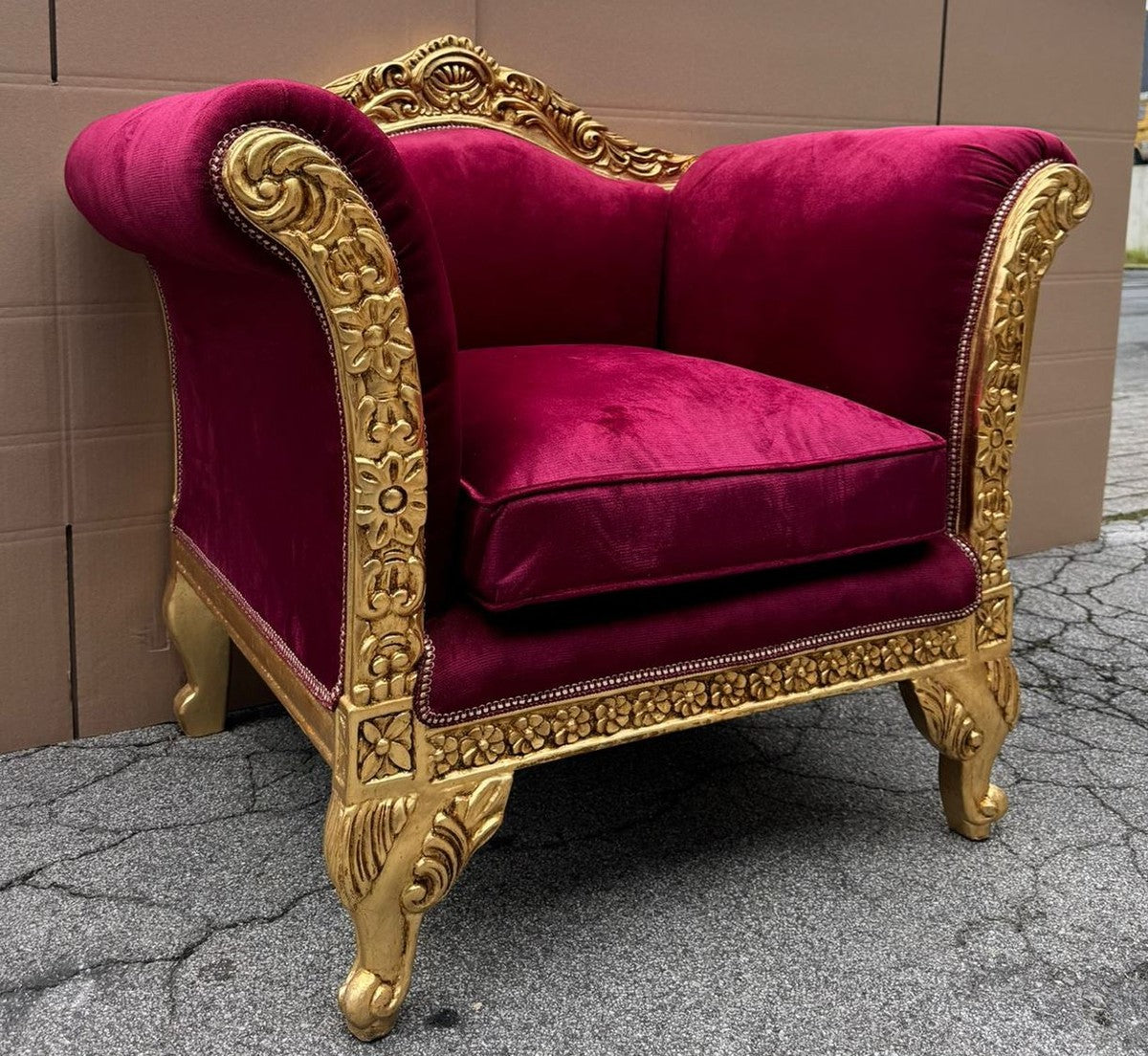 Barock Lounge Sessel Bordeauxrot / Gold - Barockstil Möbel