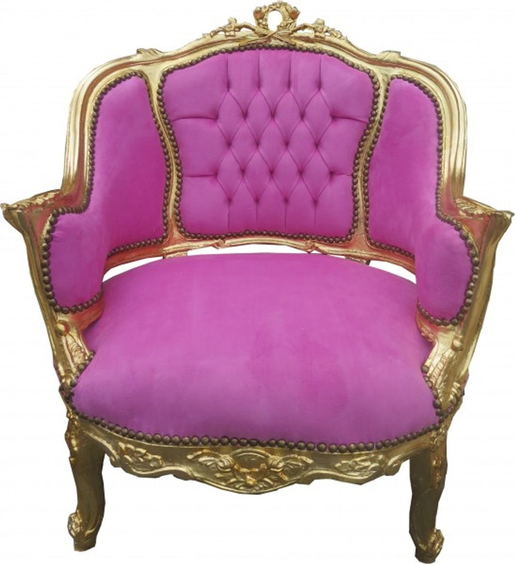 Barock Salon Lounge Sessel Rosa / Gold - Cocktailsessel