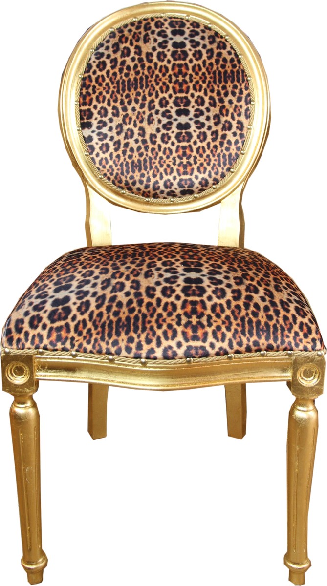 Barock Luxus Esszimmer Stuhl Leopard / Gold Mod2 - Designer Stuhl - Hotel & Restaurant Möbel - Luxus Qualität