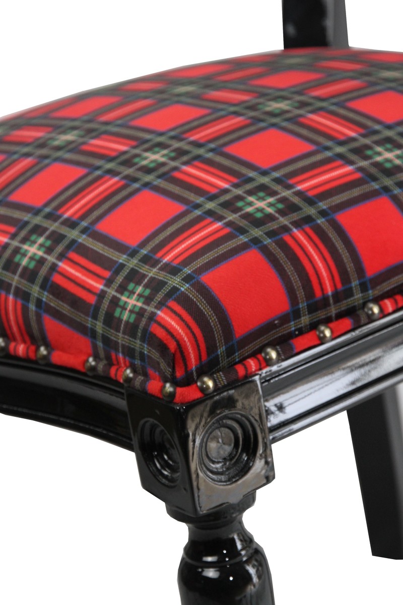Barock Luxus Esszimmer Stuhl ohne Armlehnen Schottland Karo / Schwarz Man - Designer Stuhl - Limited Edition