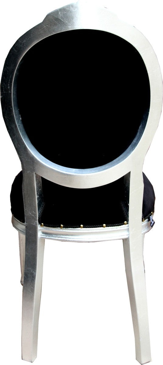 Barock Luxus Esszimmer Stuhl Flamingo / Silber mit Bling Bling Glitzersteinen - Designer Stuhl