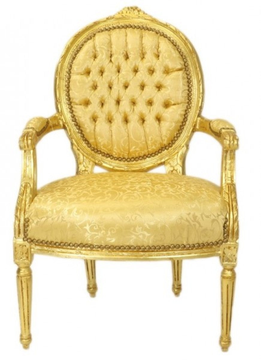 Barock Medaillon Salon Stuhl Gold Muster / Gold - Möbel Antik Stil