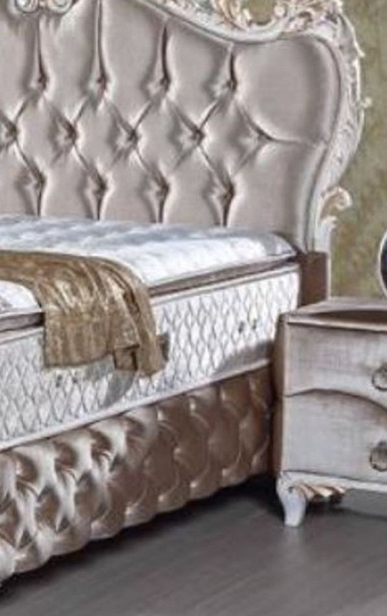 Barock Nachttisch mit 2 Schubladen Silber / Weiß / Gold - Handgefertigte Nachtkommode im Barockstil - Barock Schlafzimmer Möbel