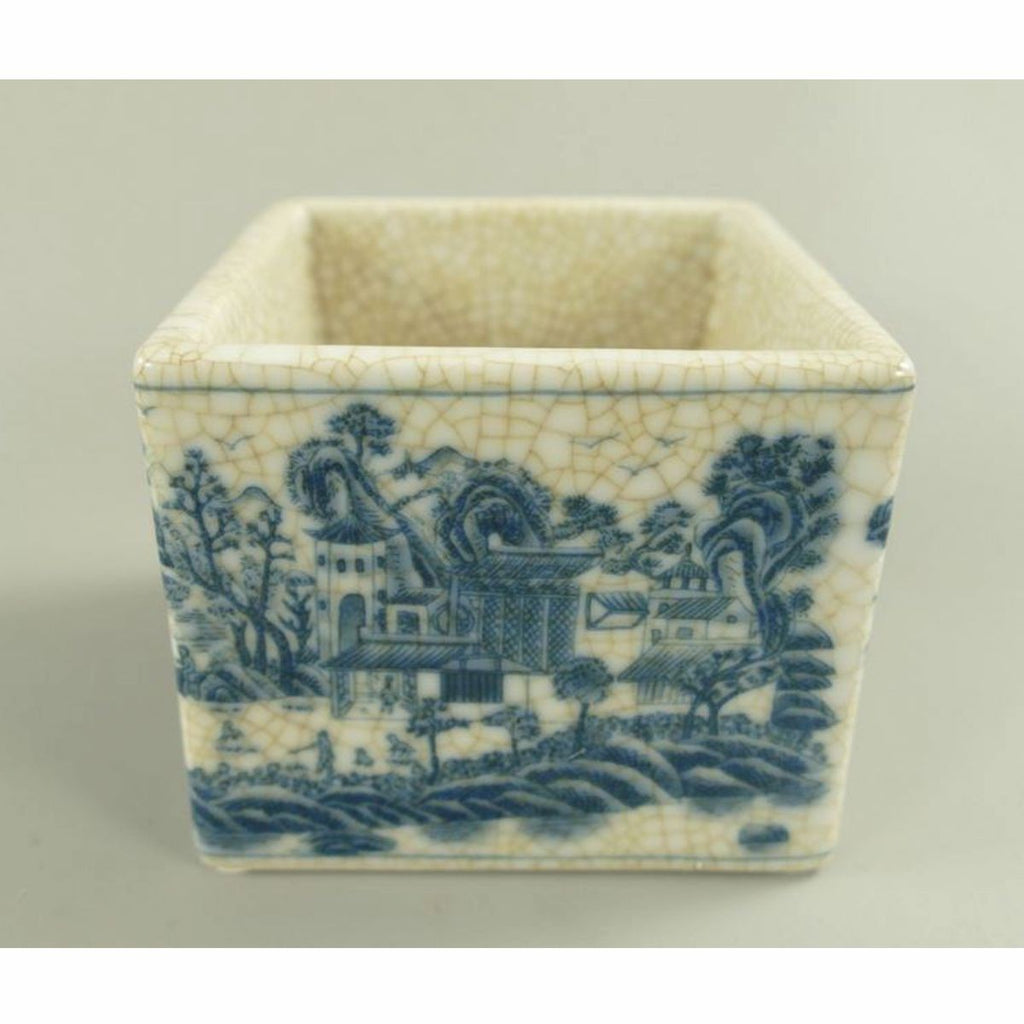 Barock Porzellan Zuckerdose mit Deckel Creme / Blau / Messing 10 x 10 x H. 13 cm