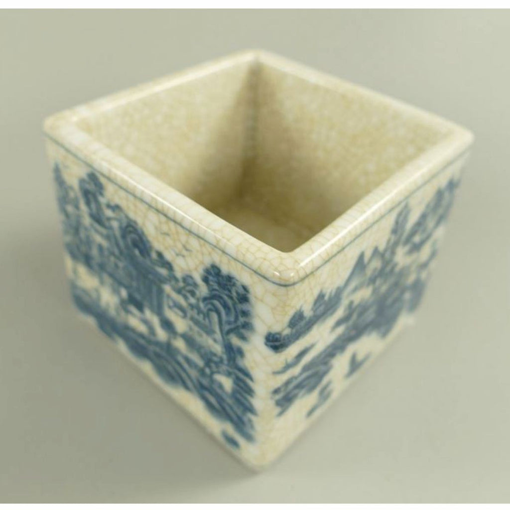 Barock Porzellan Zuckerdose mit Deckel Creme / Blau / Messing 10 x 10 x H. 13 cm