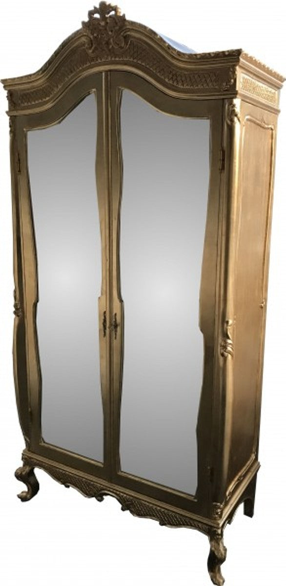 Barock Kleiderschrank Gold B 110 x H 230 cm Schlafzimmer Schrank - Antik Stil