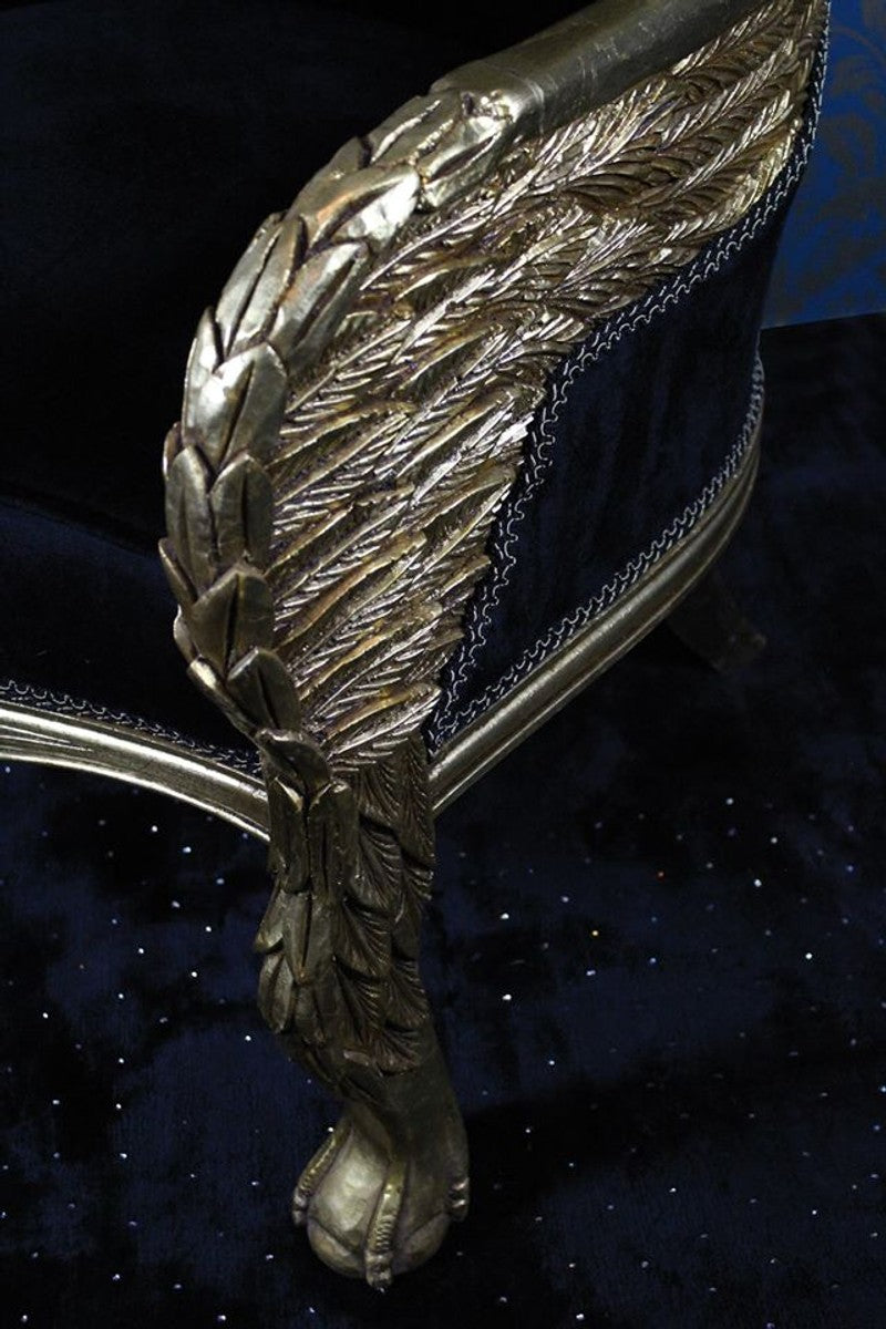 Barock Lounge Sessel Eagle Feather Schwarz / Gold Möbel Antik Stil - Wohnzimmer Club Möbel Sessel Thron