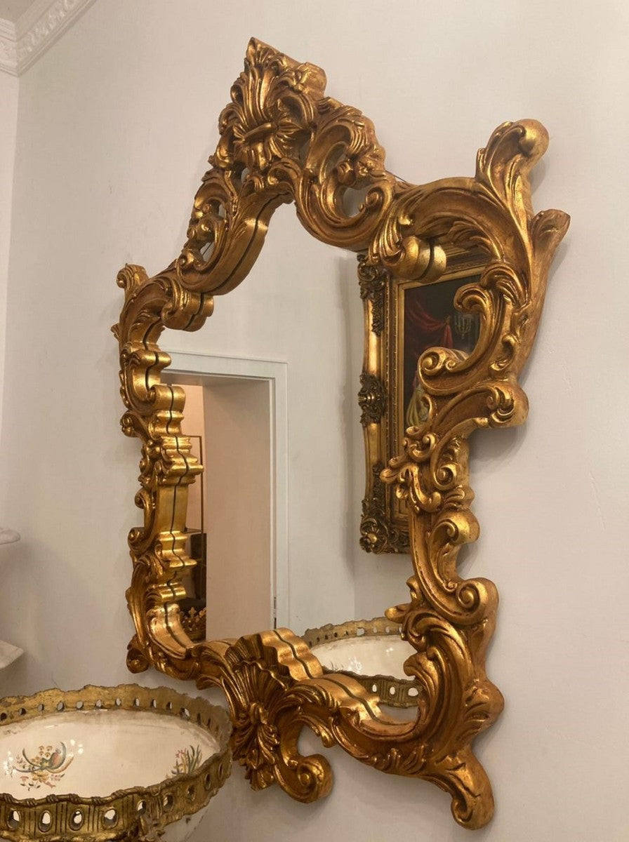 Barock Konsole mit Marmorplatte und Spiegel Gold / Grau - Prunkvolle Spiegelkonsole im Barockstil - Garderoben Möbel Barockstil - Barock Möbel - Antik Stil Möbel - Edel & Prunkvoll