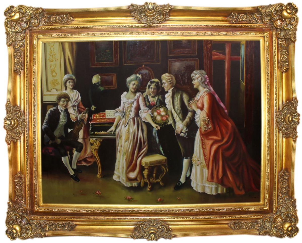 Barock Ölgemälde Die Feier Mehrfarbig / Gold 160 x 10 x H. 130 cm - Handgemaltes Gemälde mit prunkvollem Rahmen im Barockstil - Barock Deko Accessoires