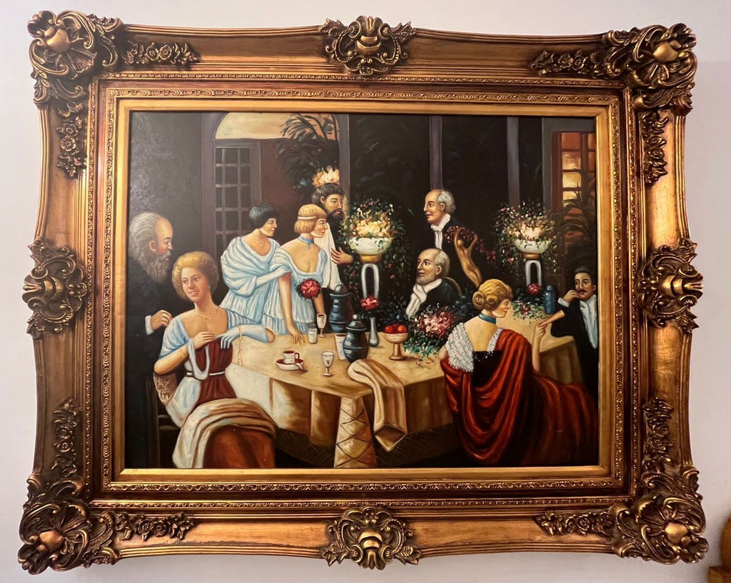 Barock Ölgemälde Mehrfarbig / Gold - Handgemaltes Antik Stil Gemälde mit Prunk Rahmen - Wand Deko im Barockstil - Barock Deko Accessoires - Barock Interior - Barock Möbel