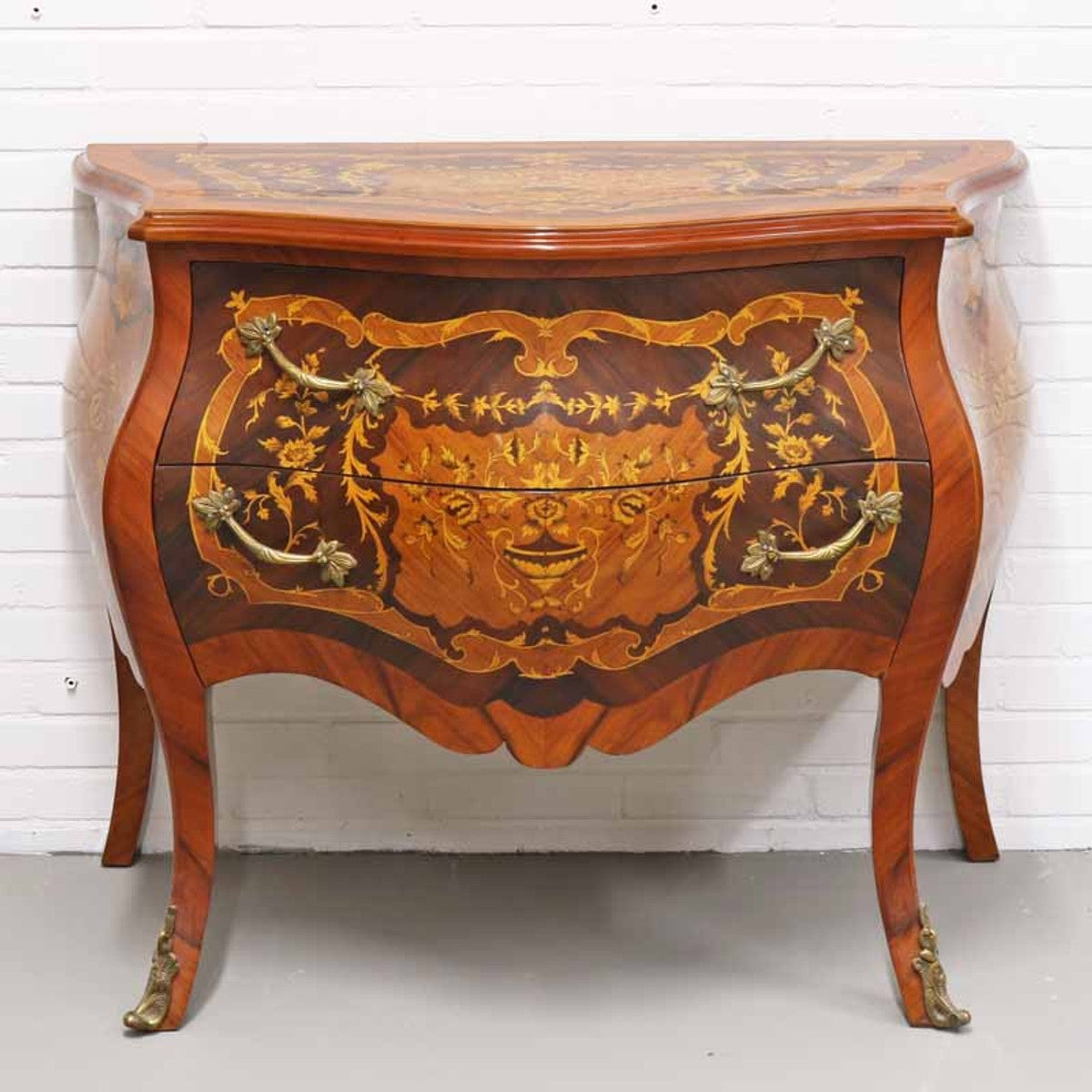 Barock Kommode mit 2 Schubladen in mahaginibraun Intarsien / messing 100 x 55 x H. 85 cm - Barockstil Möbel
